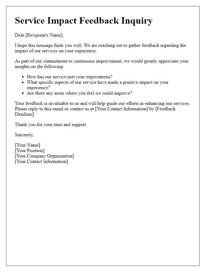 Letter template of service impact feedback inquiry