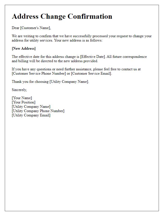 Letter template of Address Change Confirmation for Utility Services