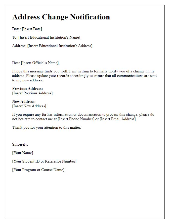 Letter template of Address Change Documentation for Educational Institutions