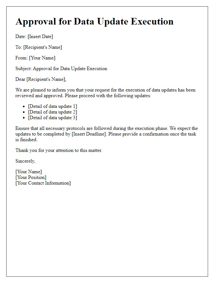 Letter template of approval for data update execution