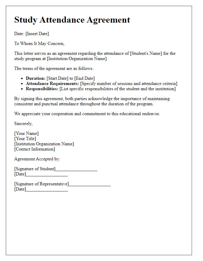 Letter template of agreement for study attendance