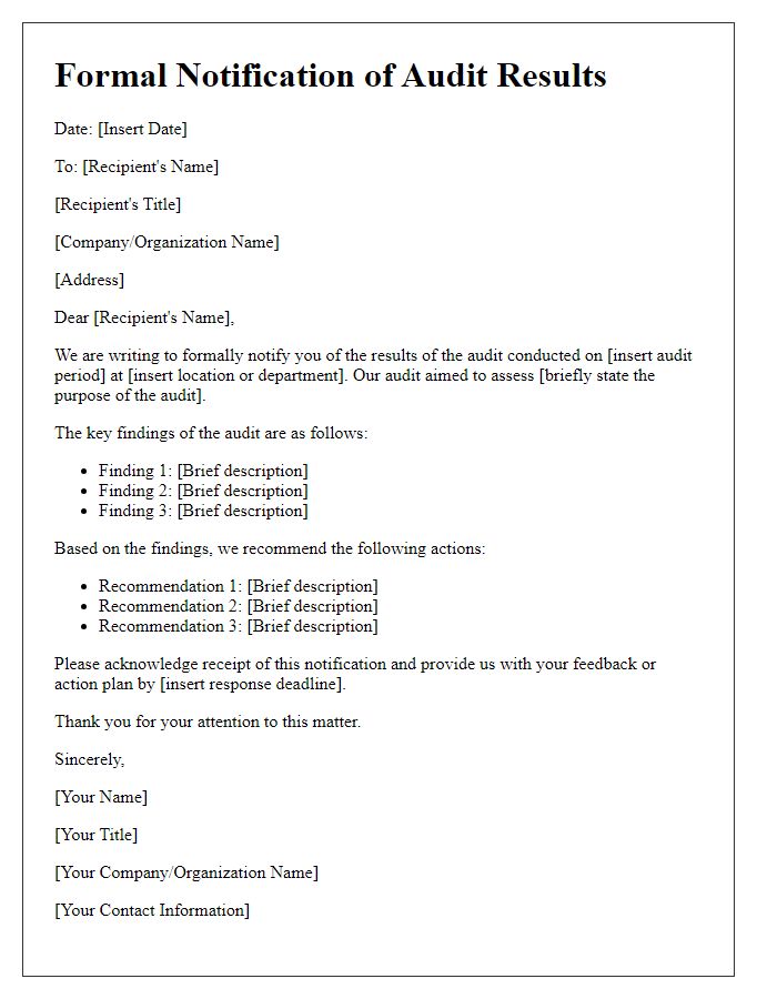 Letter template of formal notification of audit results