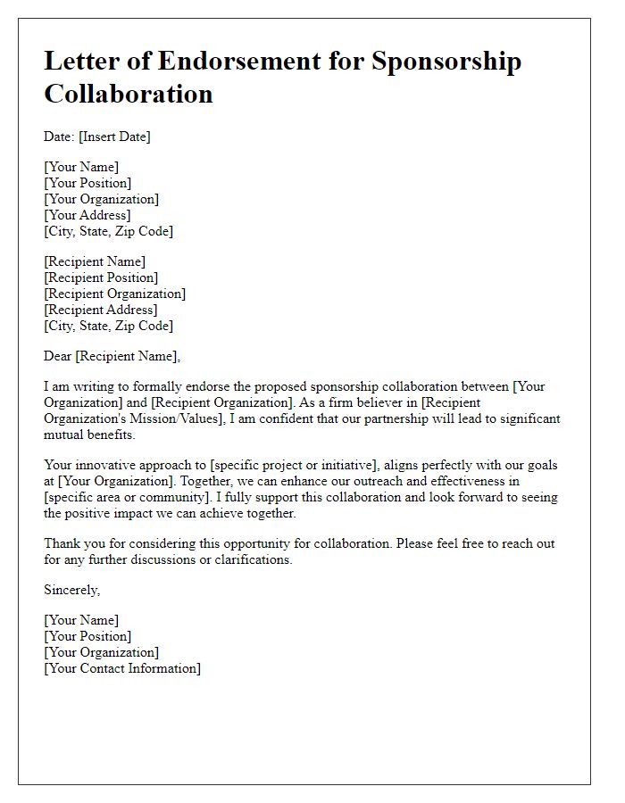 Letter template of endorsement for sponsorship collaboration