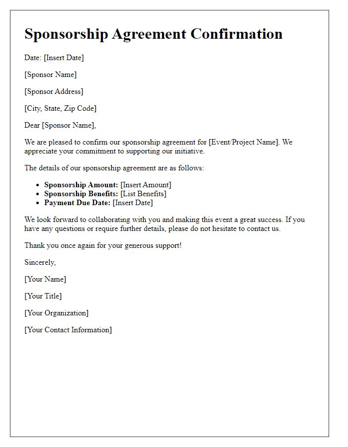 Letter template of sponsorship agreement confirmation