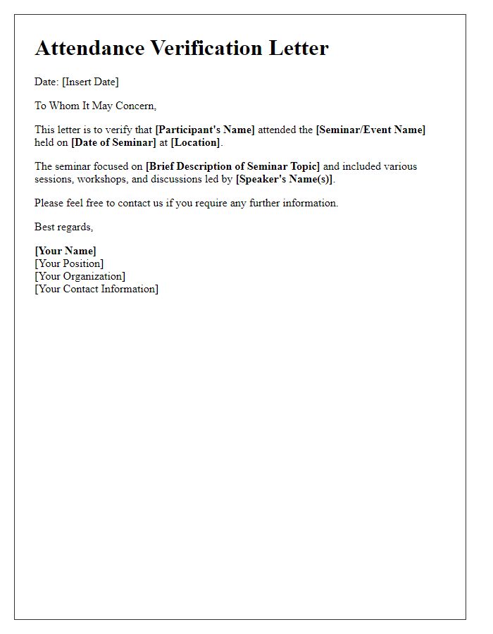 Letter template of attendance verification for seminar event