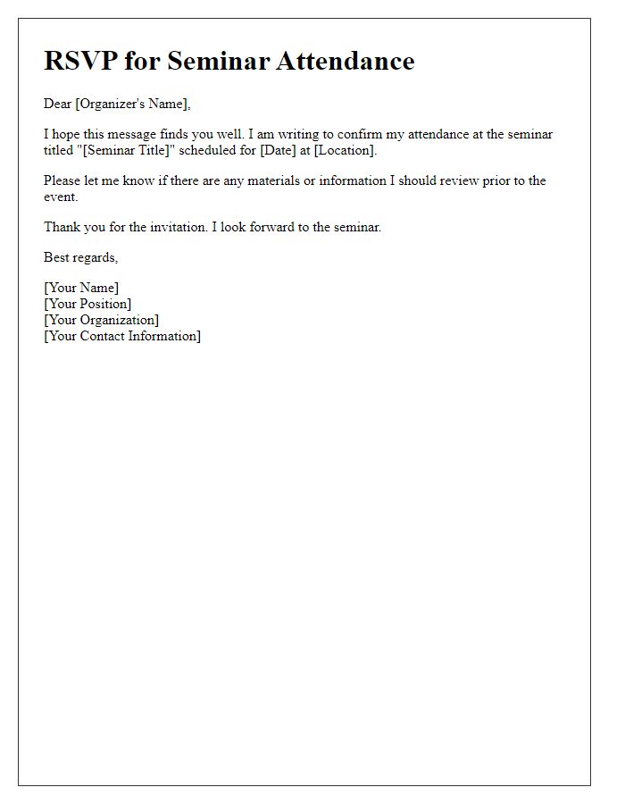 Letter template of RSVP for seminar attendance