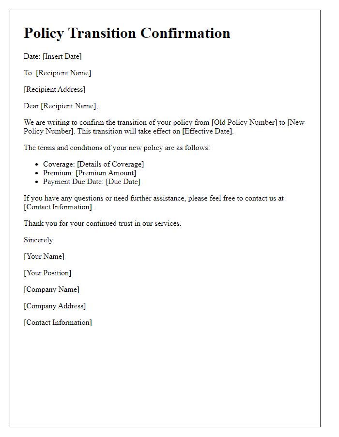 Letter template of confirmation for policy transition