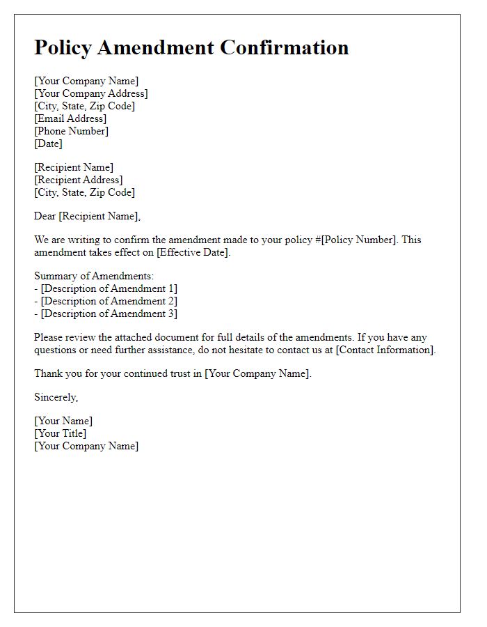 Letter template of policy amendment confirmation