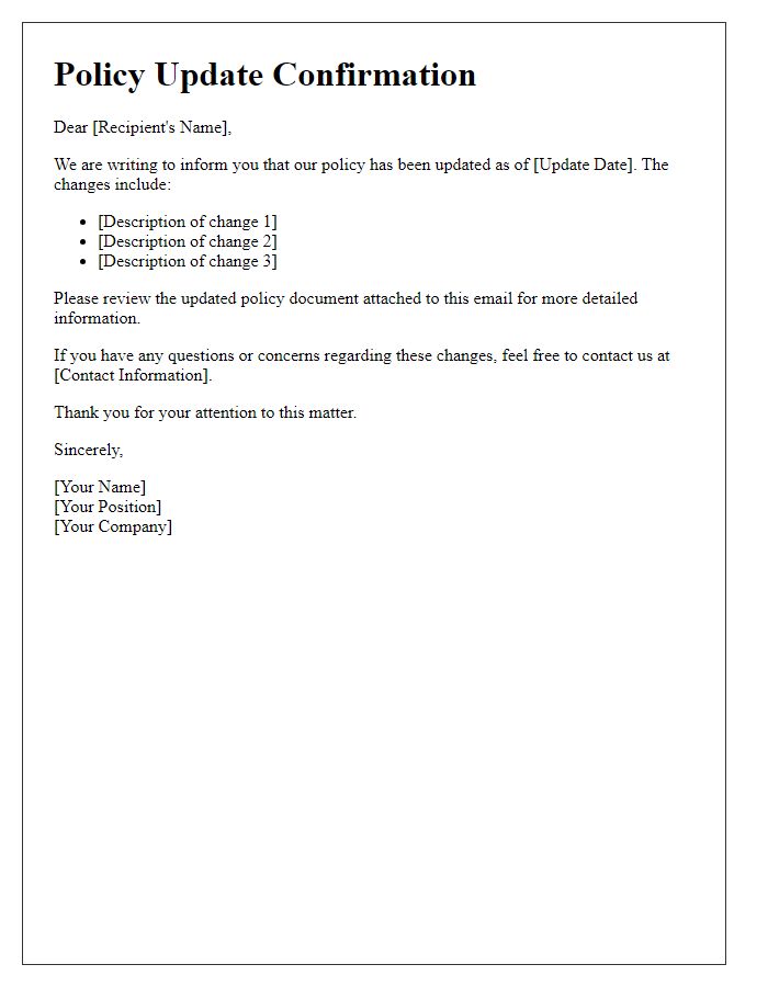 Letter template of policy update confirmation
