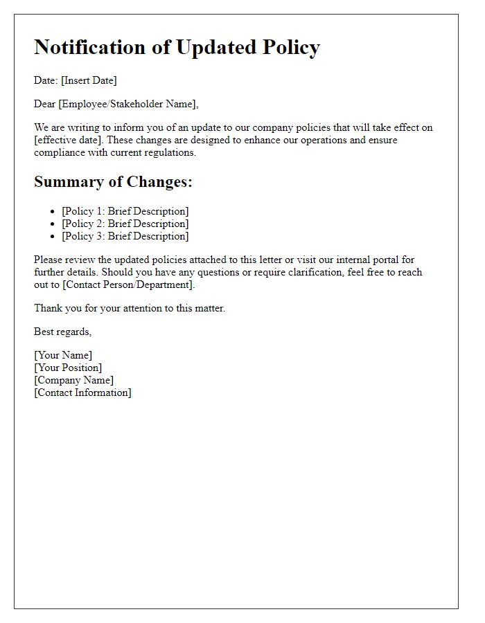 Letter template of updated policy notification