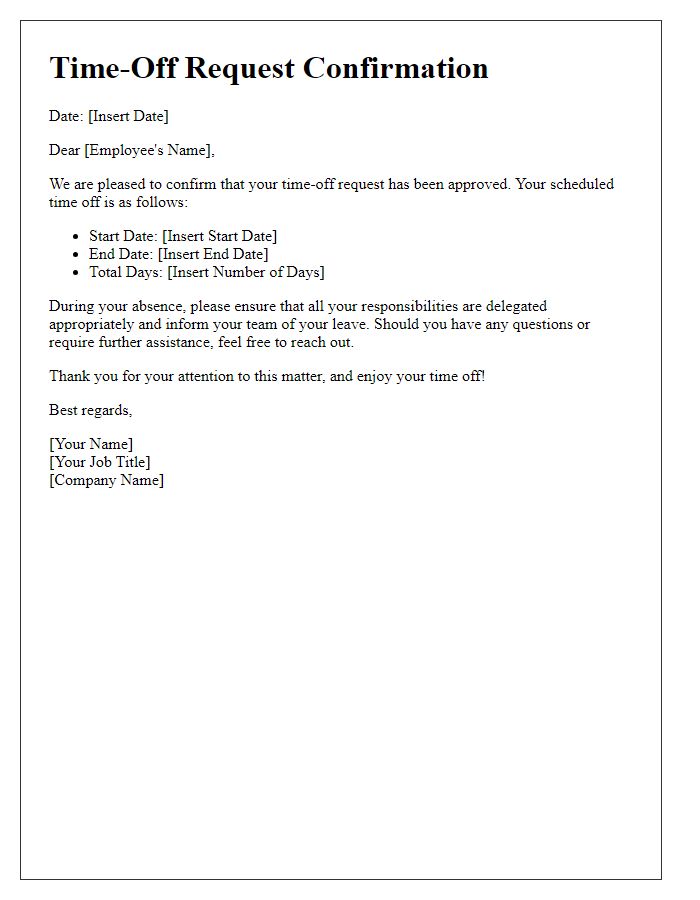Letter template of confirmed time-off request