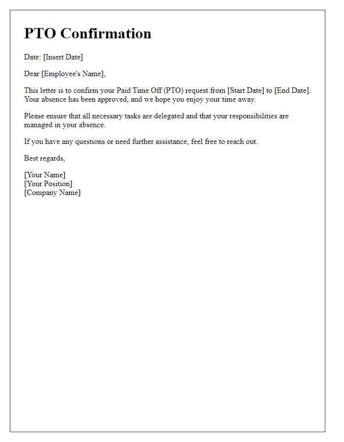 Letter template of PTO confirmation