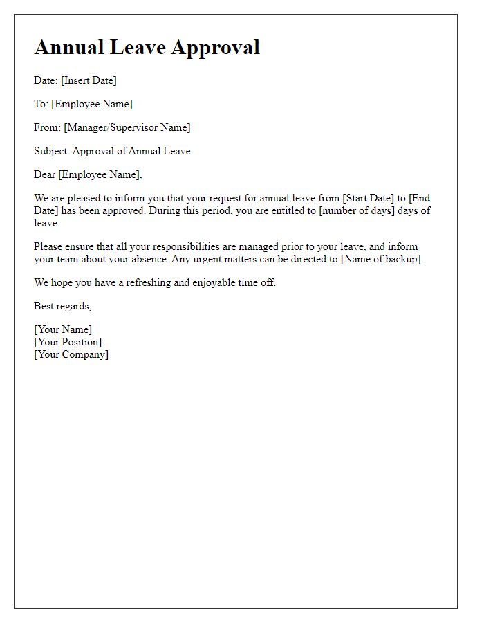 Letter template of sanctioned annual leave