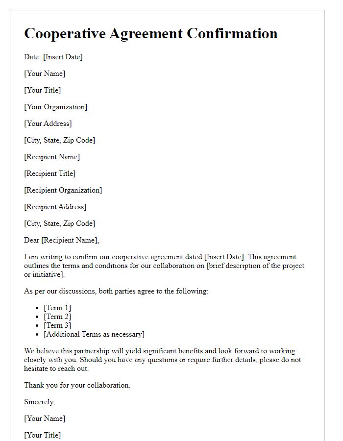 Letter template of cooperative agreement confirmation.