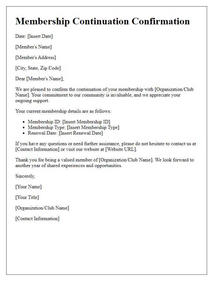 Letter template of Membership Continuation Confirmation