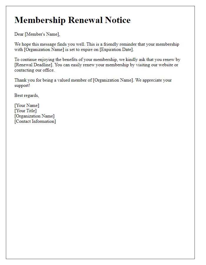 Letter template of Membership Renewal Notice