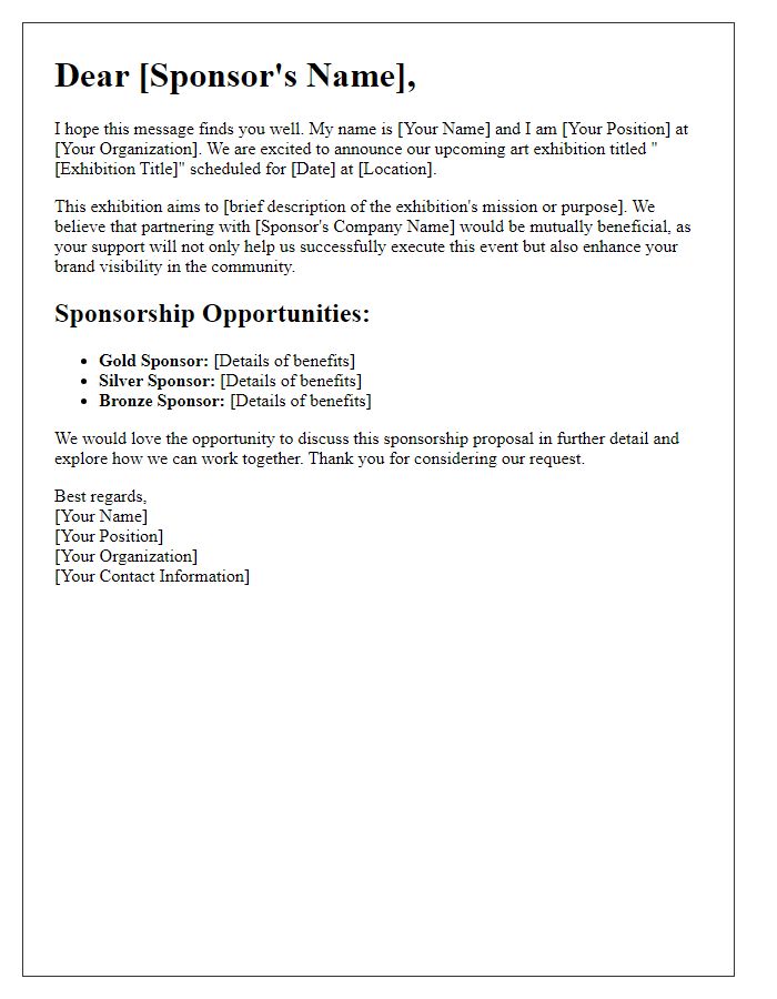 Letter template of sponsorship proposal for art exhibition