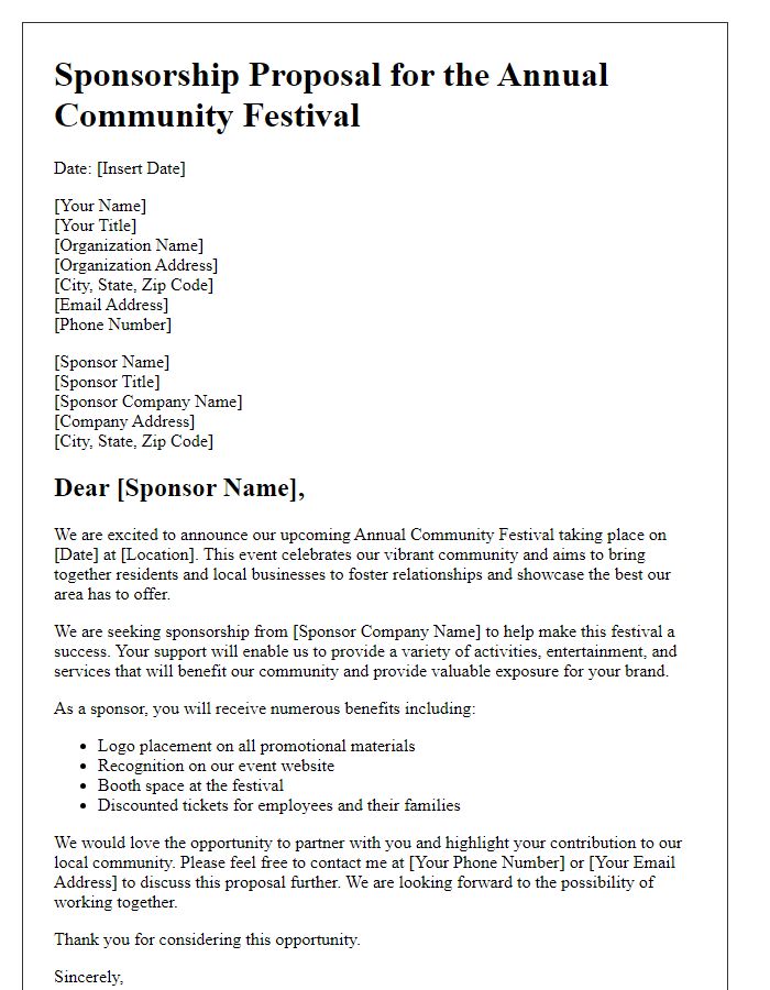 Letter template of sponsorship proposal for community festival