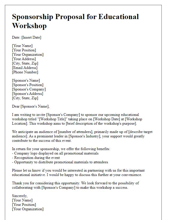 Letter template of sponsorship proposal for educational workshop