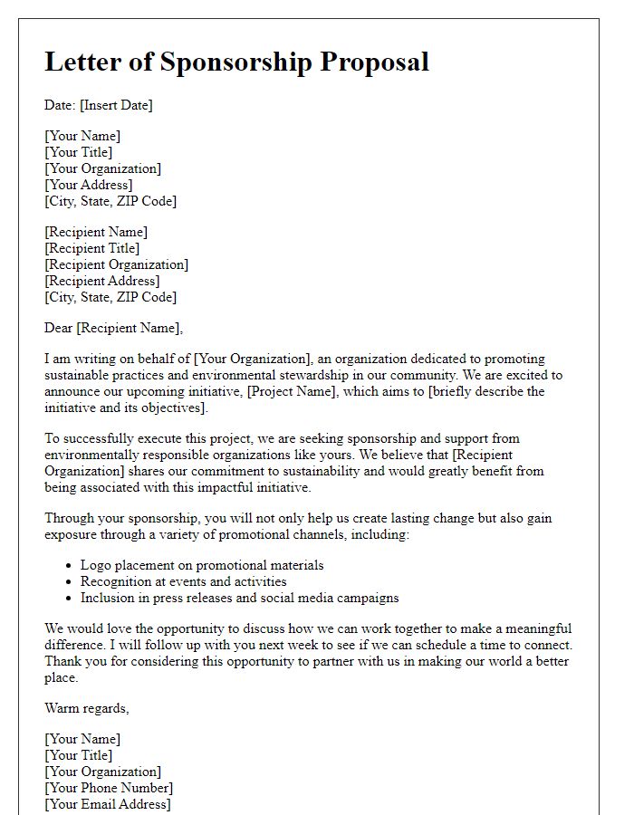 Letter template of sponsorship proposal for environmental initiative