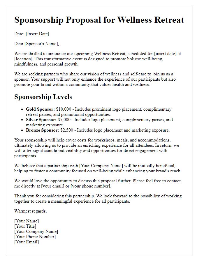 Letter template of sponsorship proposal for wellness retreat