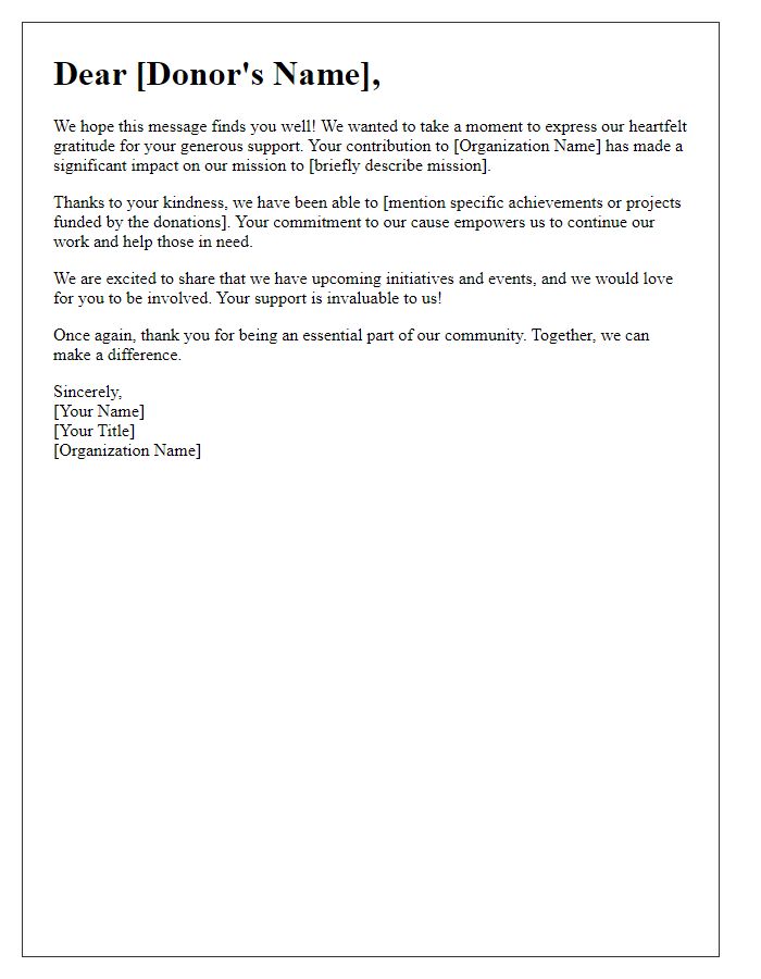 Letter template of donor newsletter appreciation note