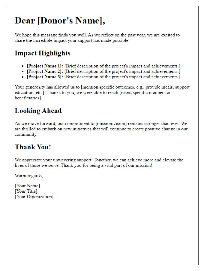 Letter template of donor newsletter impact report