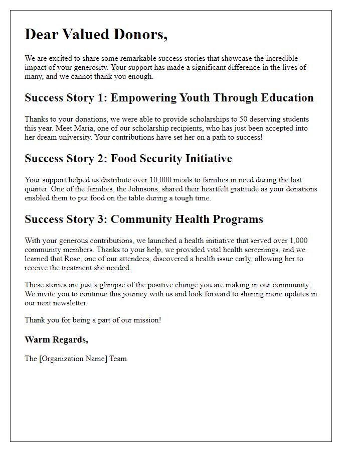 Letter template of donor newsletter success stories