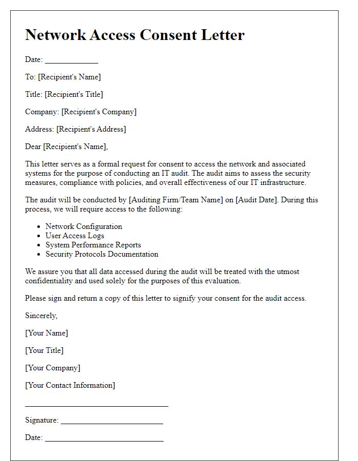 Letter template of network access consent for IT audits.