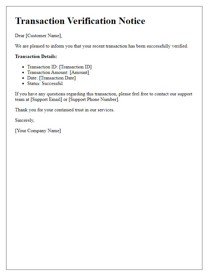 Letter template of successful transaction verification notice