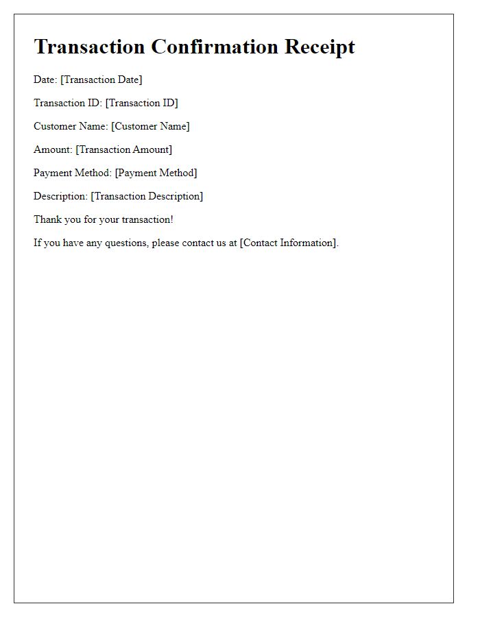 Letter template of transaction confirmation receipt