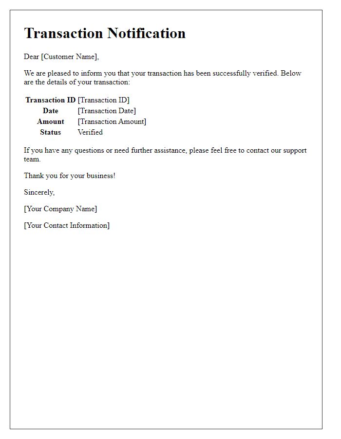 Letter template of verified transaction notification