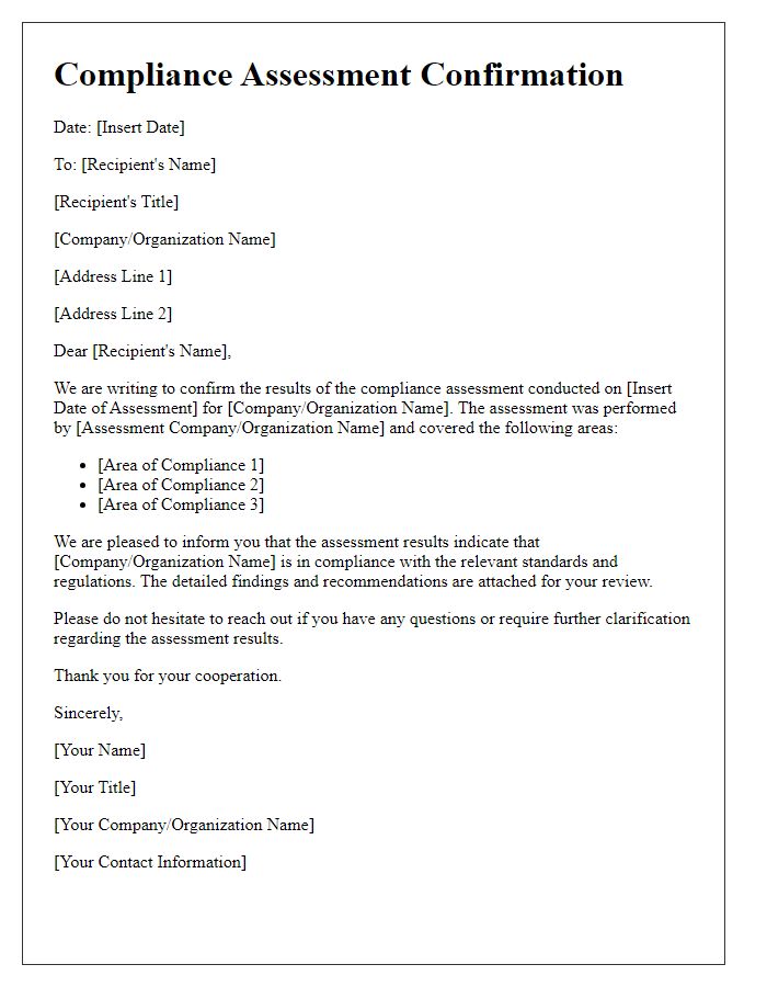 Letter template of confirmation for compliance assessment results