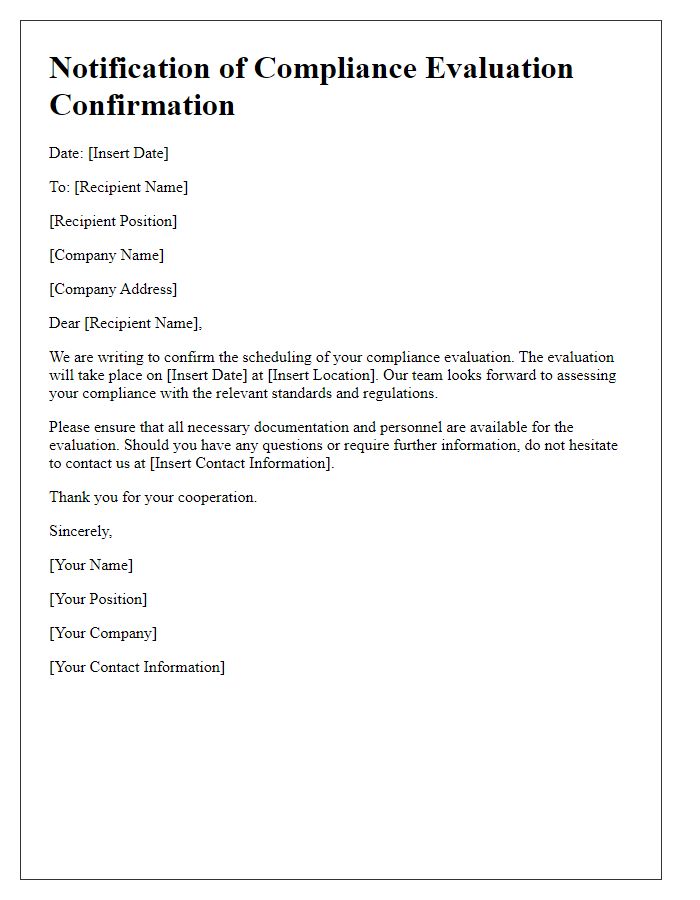 Letter template of notification for compliance evaluation confirmation