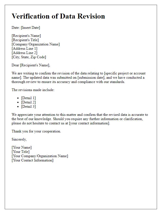 Letter template of Verification of Data Revision