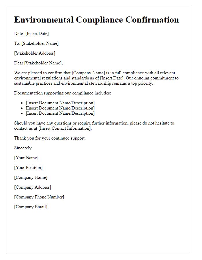 Letter template of environmental compliance confirmation for stakeholders