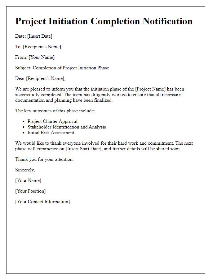 Letter template of notification for project initiation completion
