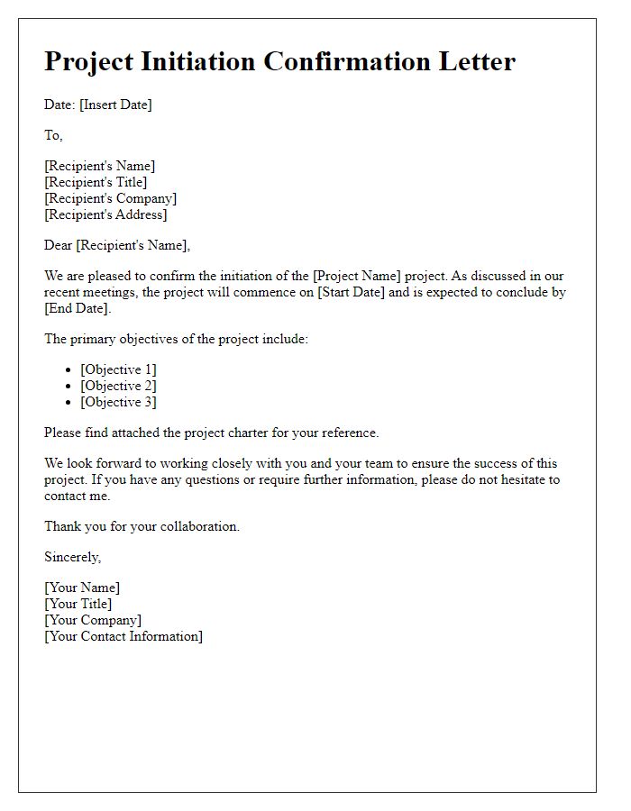 Letter template of project initiation confirmation letter