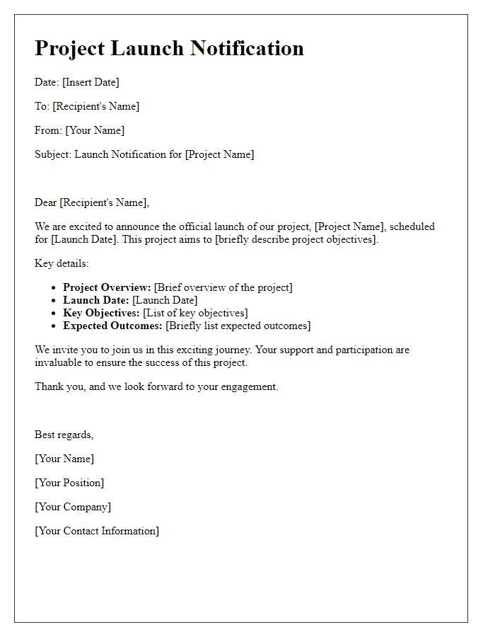 Letter template of project launch notification