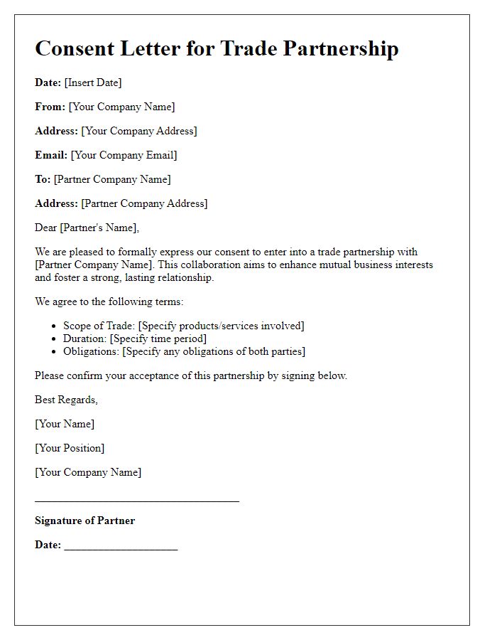 Letter template of consent for trade partnership