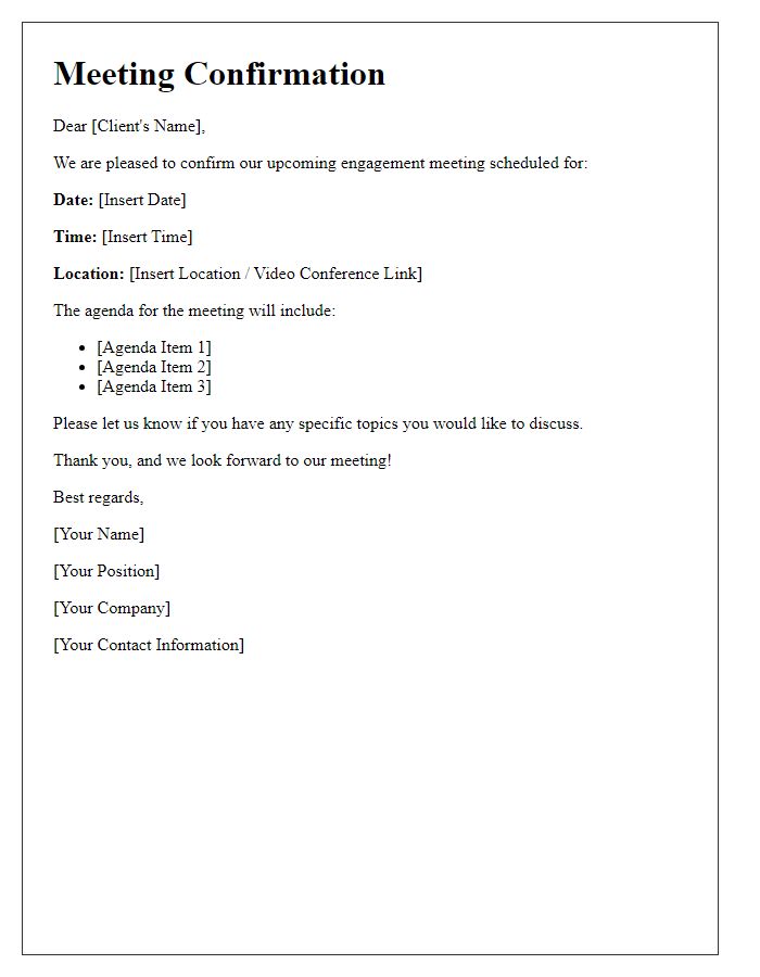 Letter template of client engagement meeting confirmation