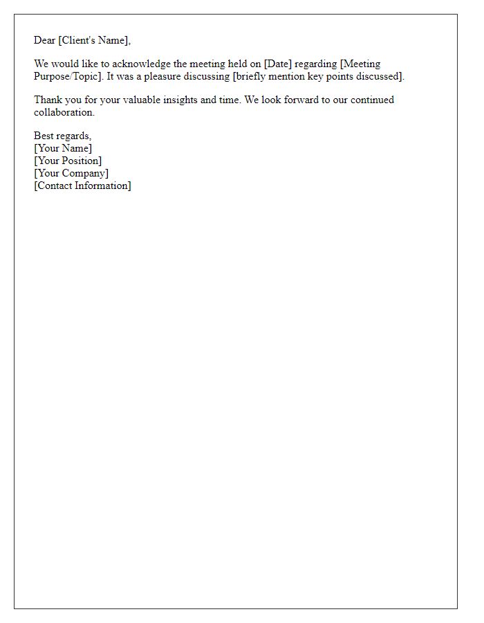 Letter template of client meeting acknowledgment