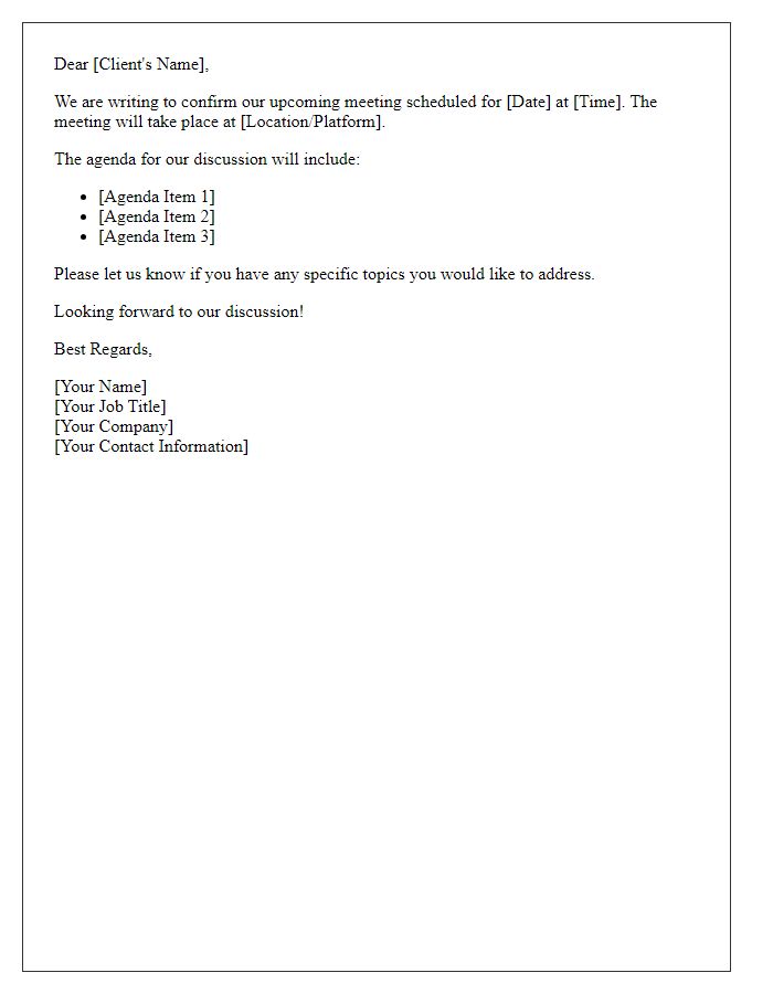 Letter template of meeting confirmation for client discussion