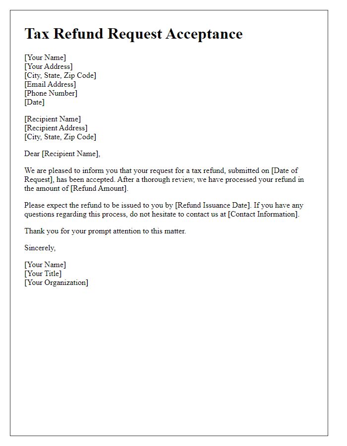 Letter template of acceptance of tax refund request