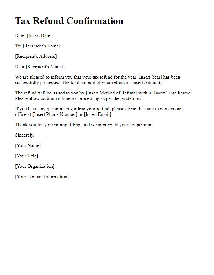 Letter template of communication for tax refund confirmation