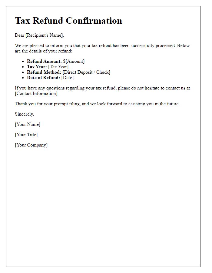 Letter template of confirmation for successful tax refund