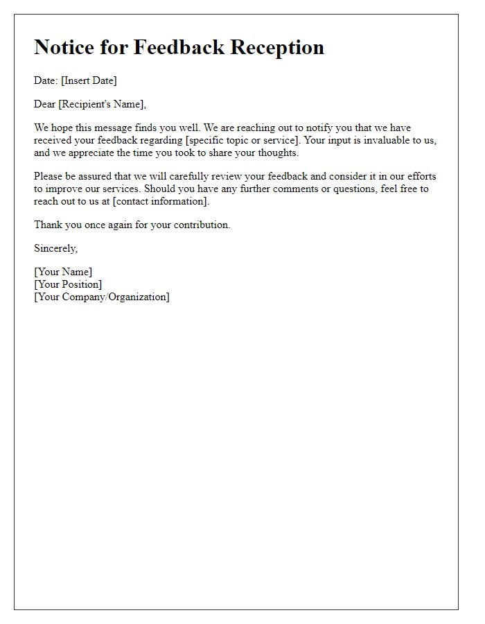 Letter template of notice for feedback reception.