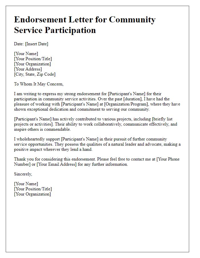 Letter template of endorsement for community service participation