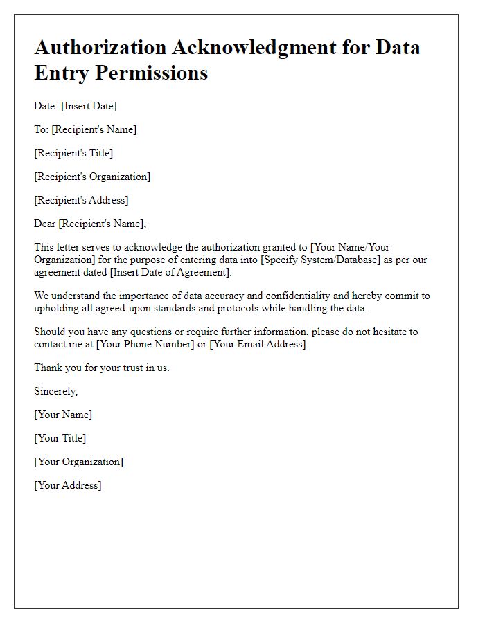 Letter template of authorization acknowledgment for data entry permissions