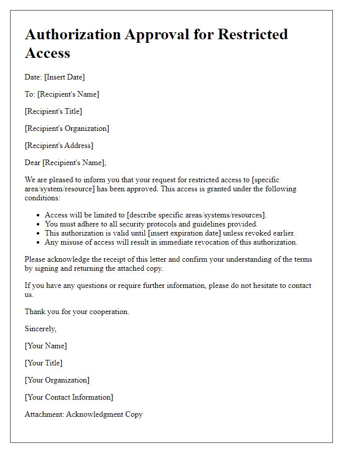 Letter template of authorization approval for restricted access